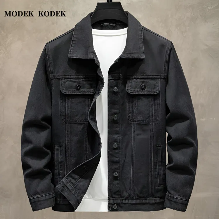 MODEK KODEK新款长袖男装牛仔黑色衬衣夹克春秋季潮流休闲男外套