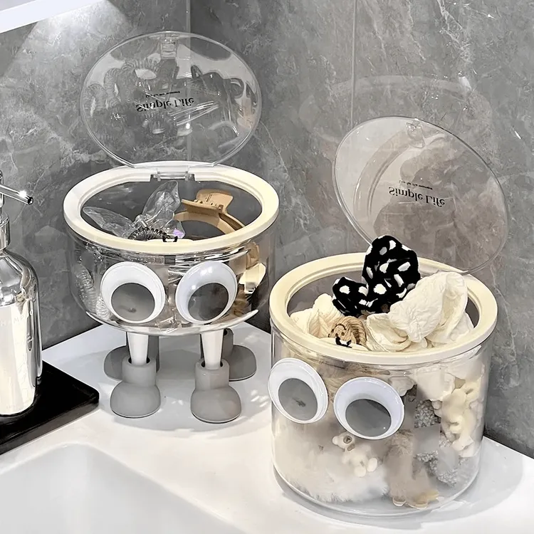 卡通大眼收纳筐家用浴室洗漱台小物件收纳盒子大容量带盖发饰收纳