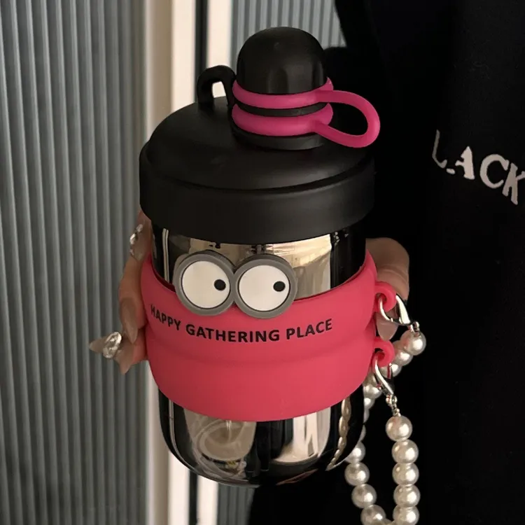 大容量直饮冷萃玻璃杯水杯珍珠女生手链电镀便携耐高温喝水杯子