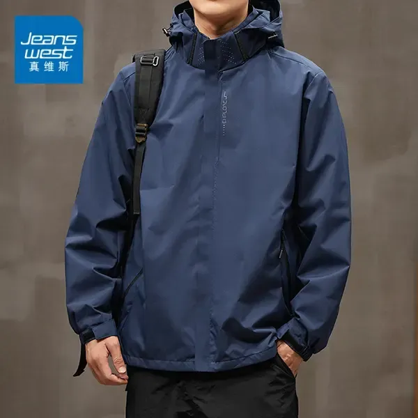 真维斯2025新款男士冲锋衣外套春秋日系潮牌宽松连帽男装三防夹克