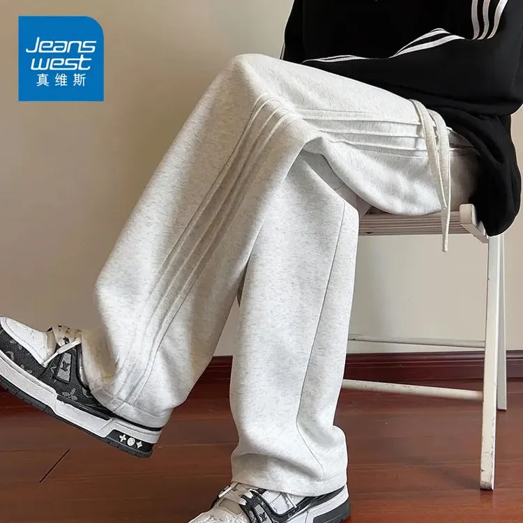 Jeanswest/真维斯潮牌男士加绒卫裤春秋季宽松垂感运动阔腿休闲裤
