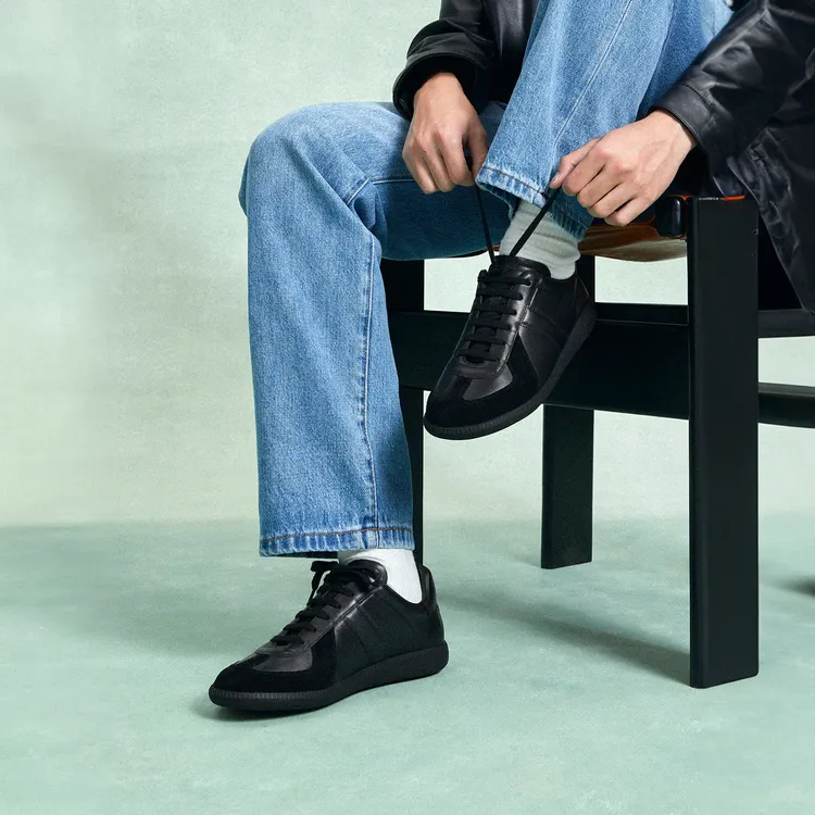 ThomWills黑色德训鞋男女同款真皮软底新款女鞋休闲鞋夏季运动鞋