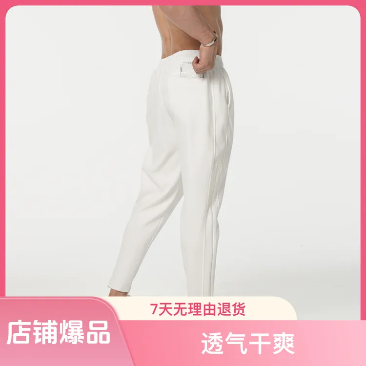 欧美秋季运动肌肉长裤弹力男士棉修身小脚健身训练跑步印花拉链新