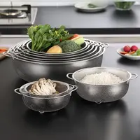 不锈钢加厚双耳水果沥水篮洗淘米洗菜盆米筛蔬果篮盆过滤家用厨房