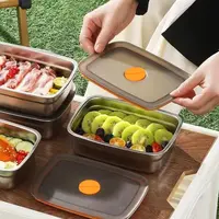 家用不锈钢冰箱冷藏保鲜盒收纳盒户外便携长方形密封保鲜盒密封盒