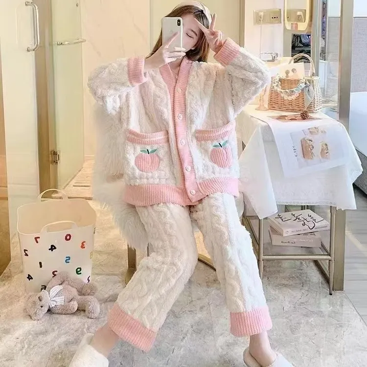 【爆款水蜜桃】珊瑚绒保暖可爱时尚套装家居服冬天毛绒甜美甜美