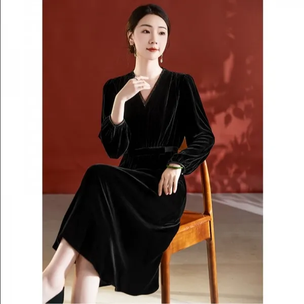 水墨佳人桑蚕丝真丝丝绒女装连衣裙82395350