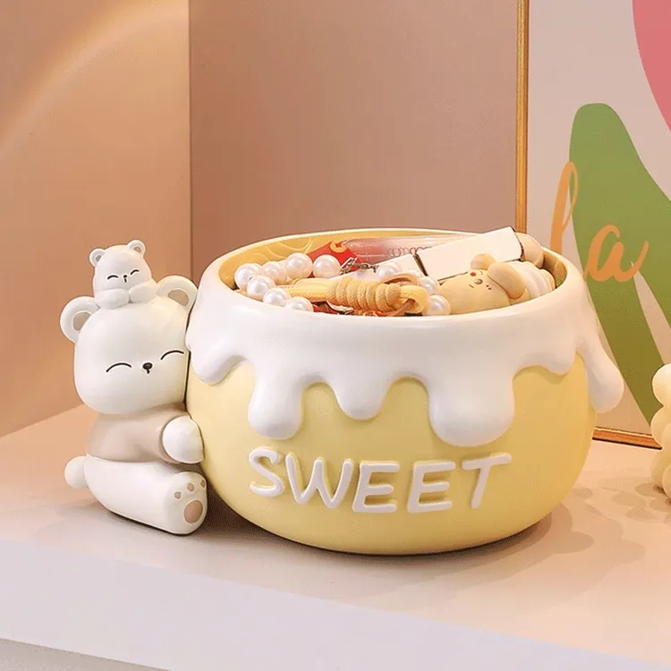 松弛感奶油小熊入户玄关摆件门口钥匙收纳家居鞋柜装饰搬家礼物