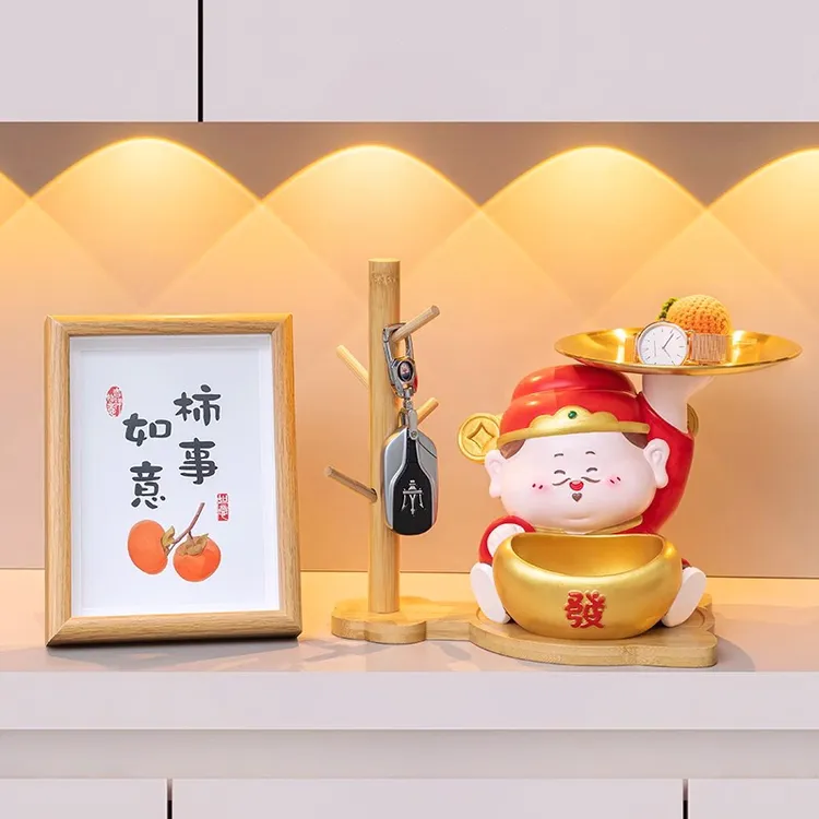 创意财神爷摆件入户玄关钥匙收纳家居装饰品客厅开业乔迁新居礼品