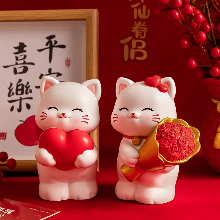 可爱招财猫摆件结婚礼物送新人闺蜜新娘新婚订婚礼物实用婚房装饰