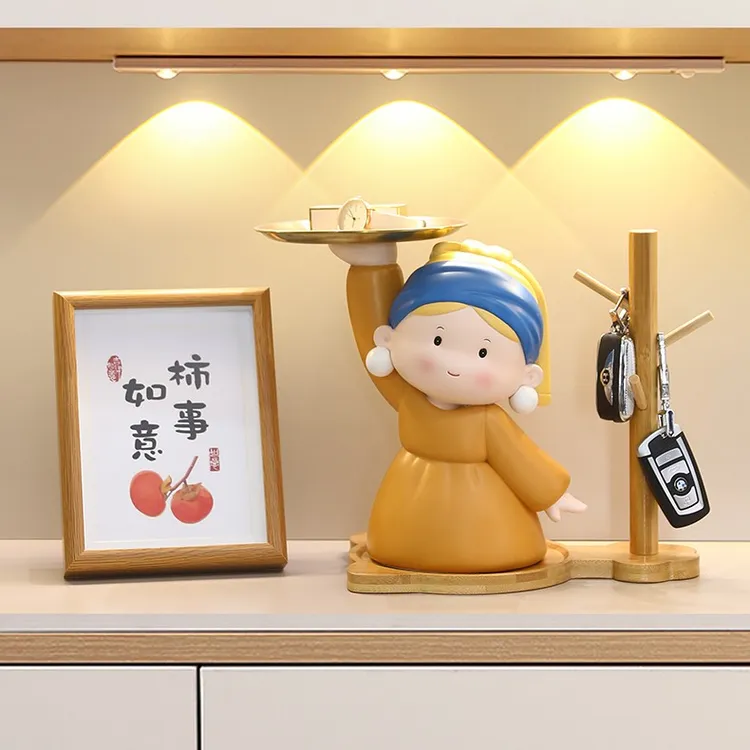 进门玄关钥匙收纳摆件戴珍珠耳环少女创意客厅酒柜装饰品乔迁礼物