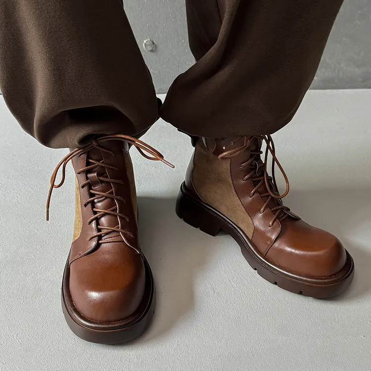 秋冬季加绒马丁靴女英伦风厚底软底真皮软皮低跟小短靴平底小香风