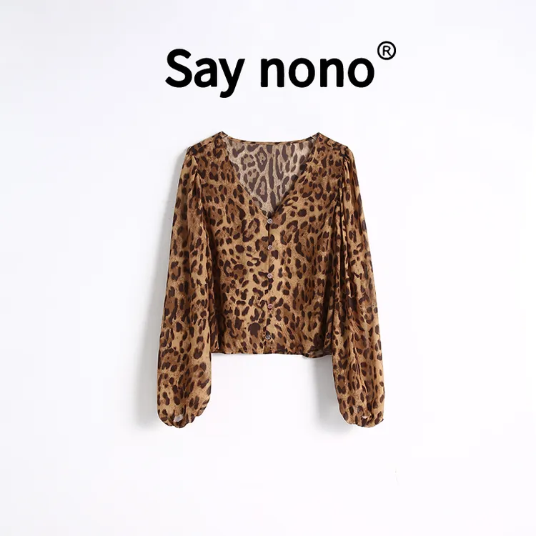 懒猫nono│Saynono 法式复古桑蚕丝豹纹时尚气质长袖V领衬衫C24043