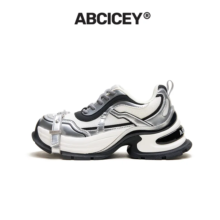 漫游系列老爹鞋男女厚底增高绑带鞋皮面春季夏季跑鞋