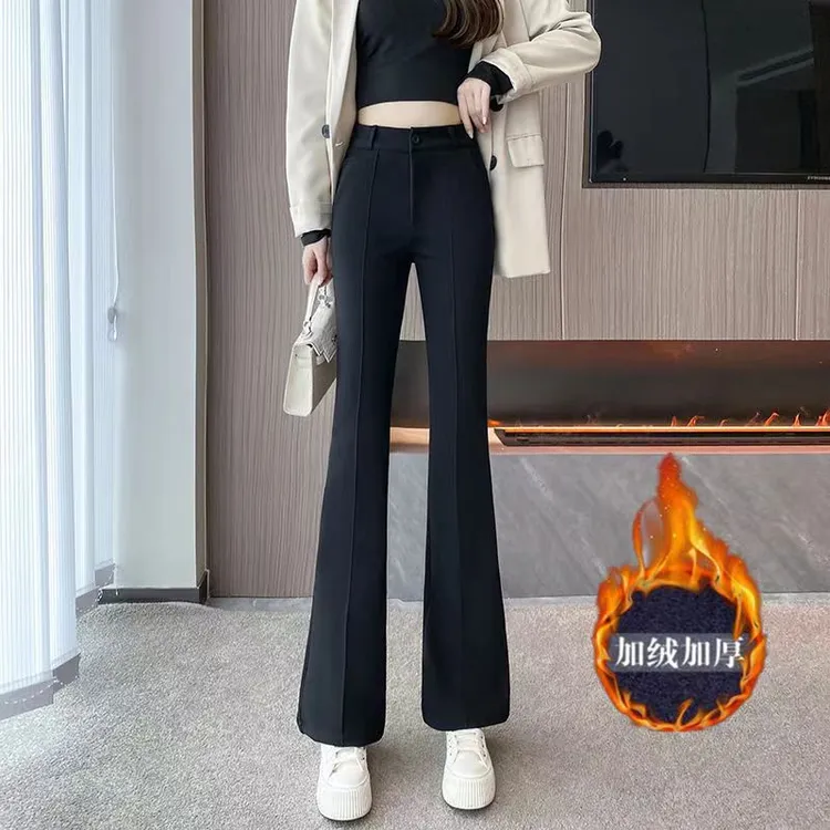 黑色微喇叭裤2024秋冬西装裤子女高腰修身显瘦显高垂感喇叭拖地裤