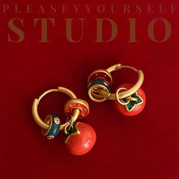 铜合金耳饰 「柿柿如意」悦己原创耳扣红色新年小众新中式耳环耳圈
