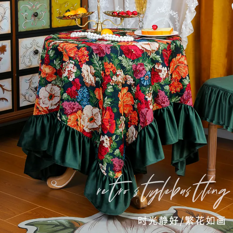 复古风油画风桌布美式餐桌盖巾客厅圆桌布台布多用防尘茶几盖布巾