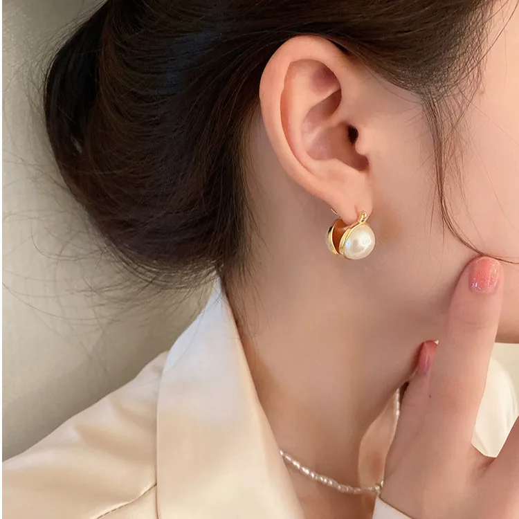 黄铜仿珍珠耳饰 韩国贝珠耳环时尚气质名媛耳扣双面耳钉TD10077