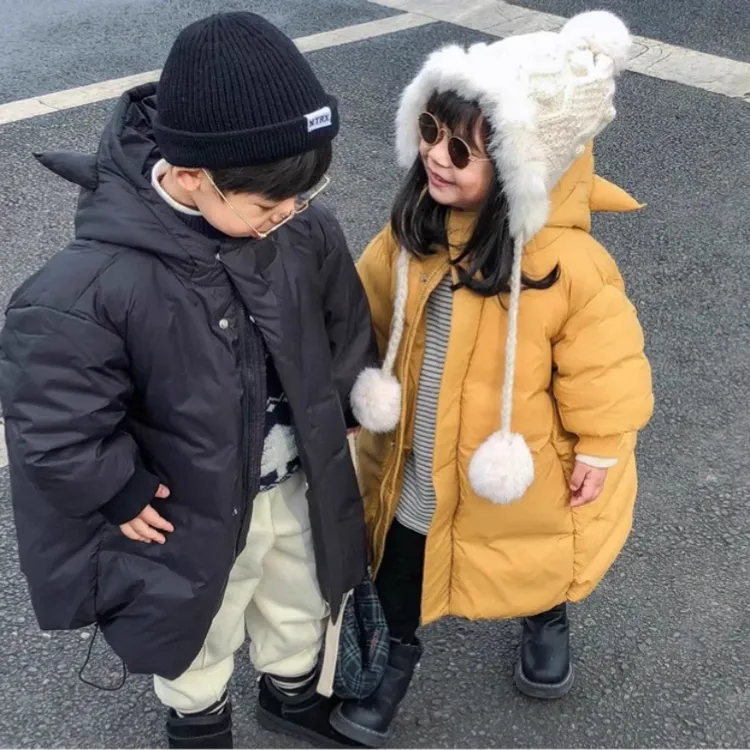 男女儿童羽绒服韩版新款白鸭绒小恶魔过膝中长款洋气加厚保暖冬装