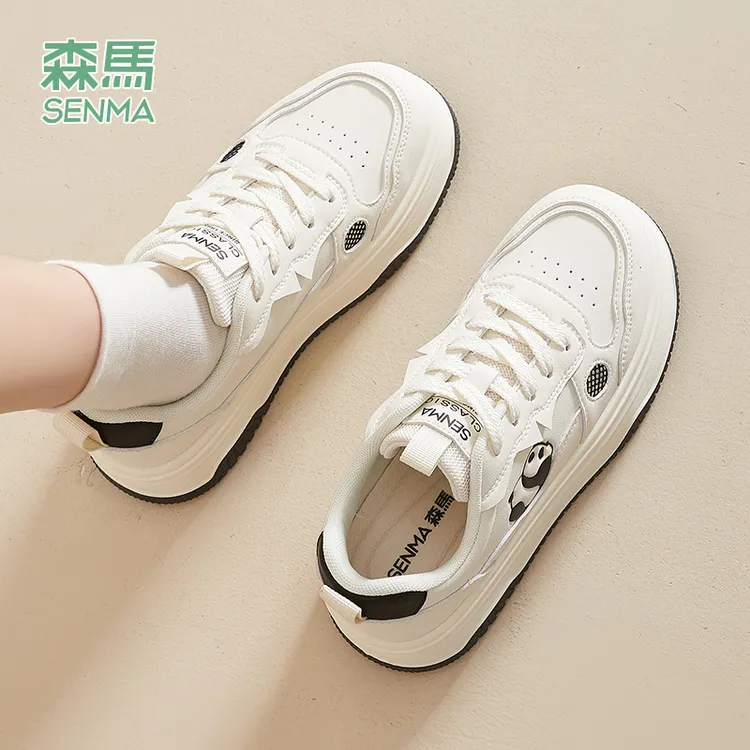 森马官方熊猫女鞋2024秋季新款透气小白鞋百搭休闲鞋平底运动板鞋