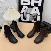 260-1S 新款秋冬时尚气质粗跟方头短靴加绒