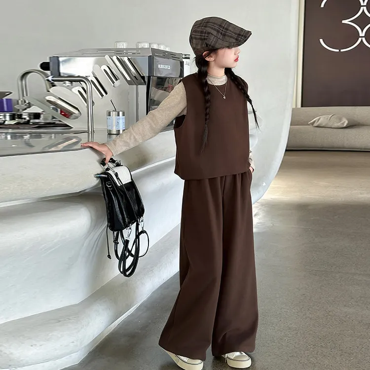 女童套装2024新款秋装儿童洋气时髦马甲中大童装女孩春秋款三件套