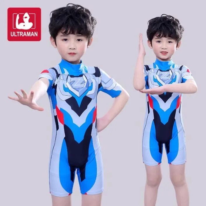泳衣夏季赛罗迪迦奥特曼男童连体防晒儿童游泳衣泽塔欧布泳衣泳镜