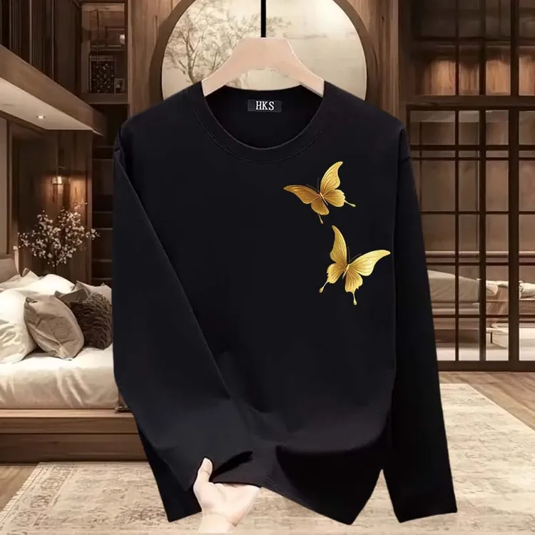 ins潮牌设计感纯棉长袖T恤男士春秋季百搭宽松重磅圆领休闲打底衫