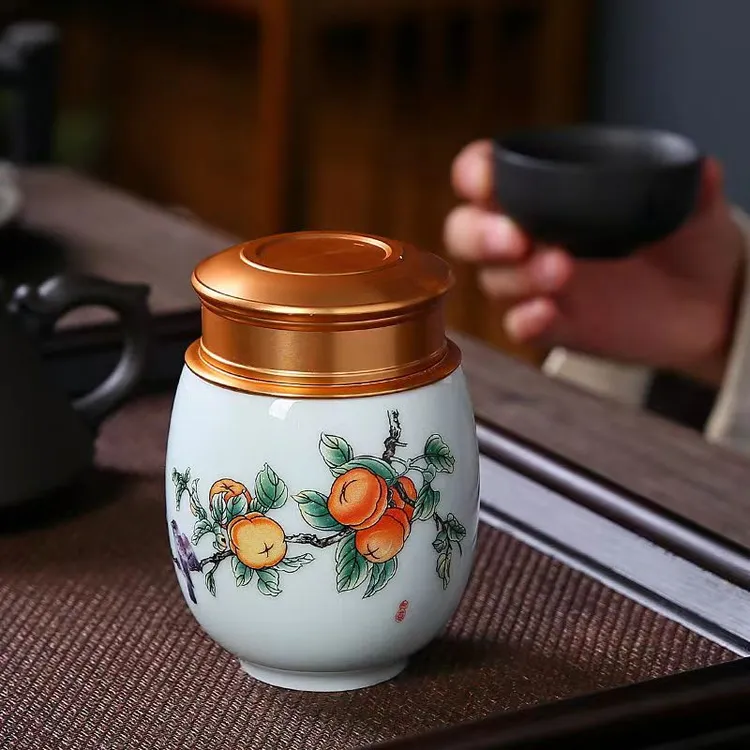 南煊陶瓷茶叶罐小号随身旅行便携小茶罐普洱绿茶红茶旋转密封罐子