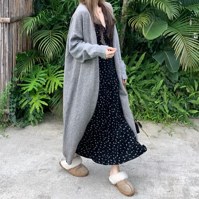 胖mm气质长款显瘦慵懒风开衫毛衣外套女百搭搭裙子长袖针织开衫冬