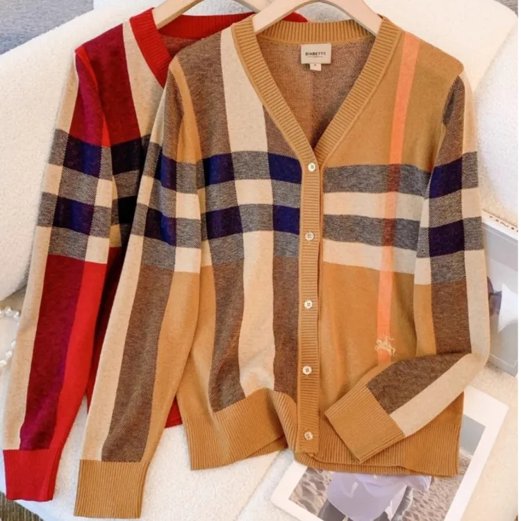 Breezy25春季新款欧美英伦高端打底羊毛混纺格纹针织衫开衫上衣