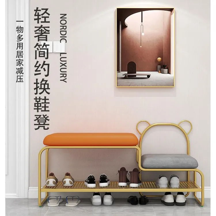 北欧轻奢入户门换鞋凳凳子鞋柜一体家用门口软包坐垫穿鞋凳带鞋架