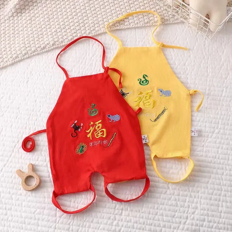 宝宝连腿肚兜婴儿护肚防着凉纯棉五毒刺绣端午节夏季薄款红色