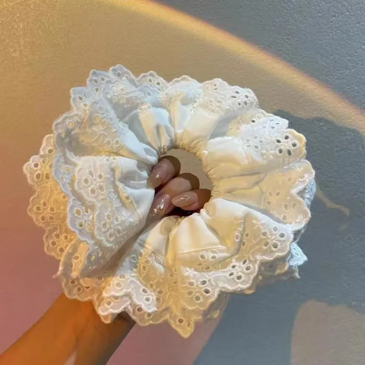 双层法式蕾丝花朵大肠发圈镂空小众设计简约发带超仙清新温柔发圈