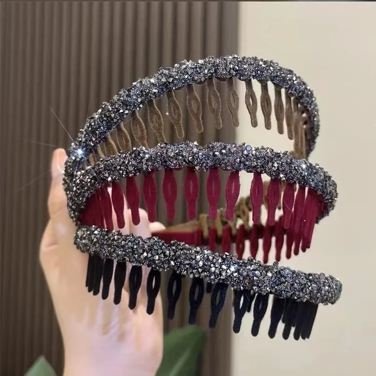 复古闪闪植绒碎发发箍洗脸发箍简约发卡发箍碎发整理成人带齿发箍