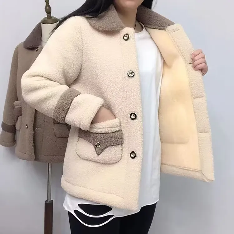 【拼接款】新款羊羔绒外套秋冬款加绒加厚妈妈装保暖外套女时尚百搭