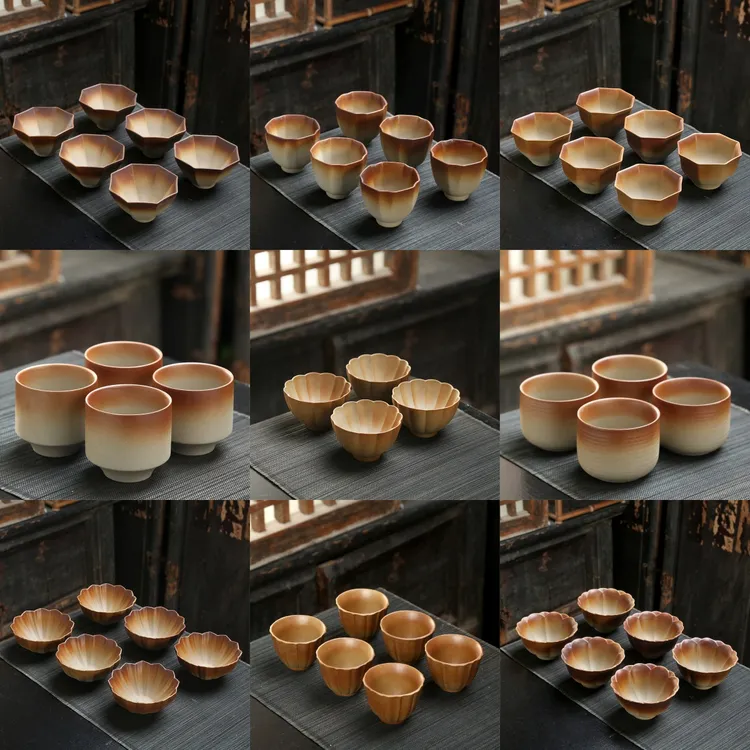 围炉煮茶家用炭炉配件茶杯功夫茶具陶瓷杯粗陶南瓜斗笠个人主人杯