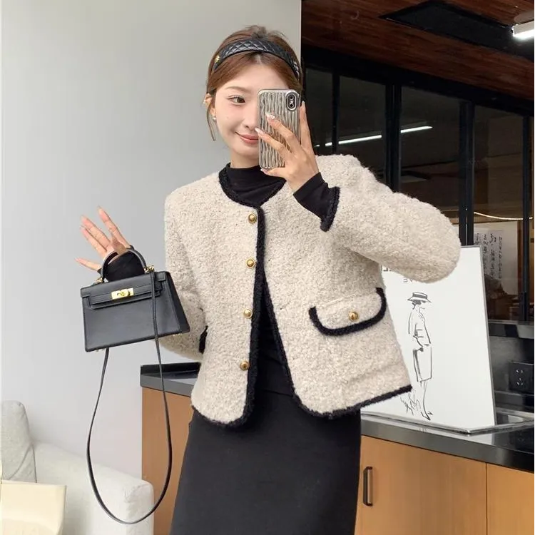 【现货+运费险】白鸭绒内胆加厚小香风白色外套韩版时尚气质款MO553