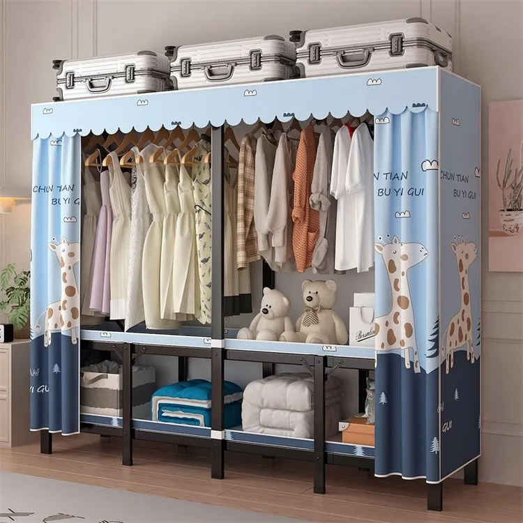 衣柜家用卧室折叠安装简易收纳出租房衣橱加粗钢架加固结实耐用