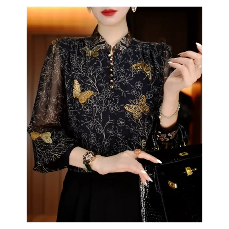 新款洋气宽松显瘦优雅轻奢气质印花百搭小衫