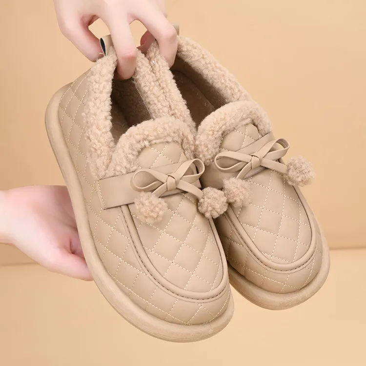 冬季老北京棉鞋女加绒加厚保暖毛毛鞋一脚蹬软底防滑休闲女棉鞋