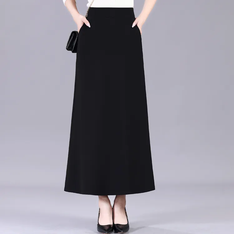 黑色中长款半身裙女春秋夏2025新款高腰显瘦小个子直筒包臀a字裙