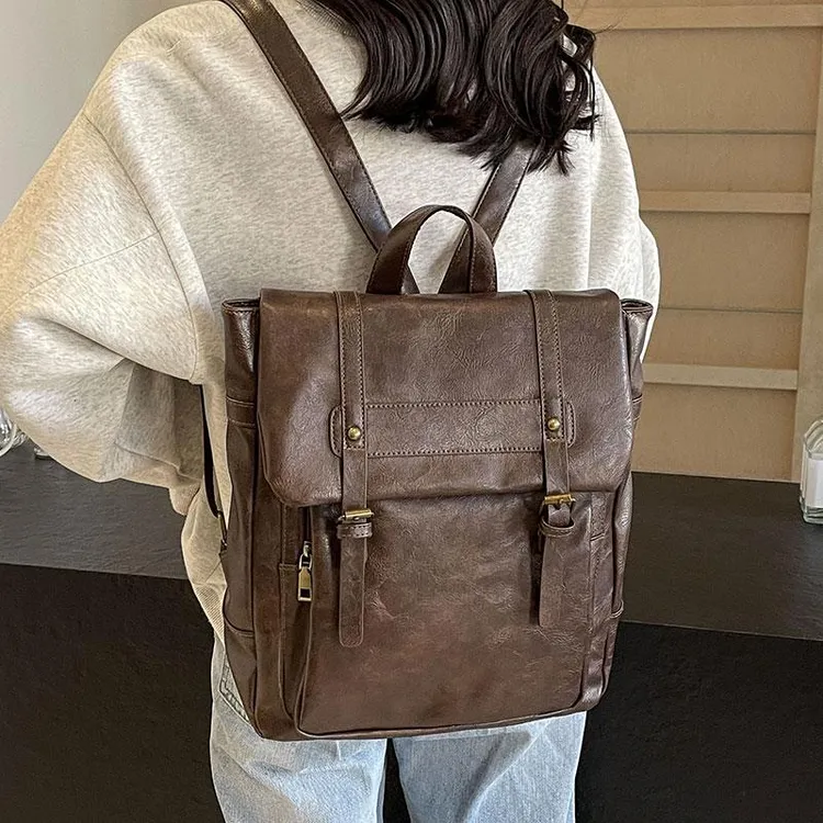 日系制服双肩包包女2024新款学院风背包复古软皮剑桥包学生书包