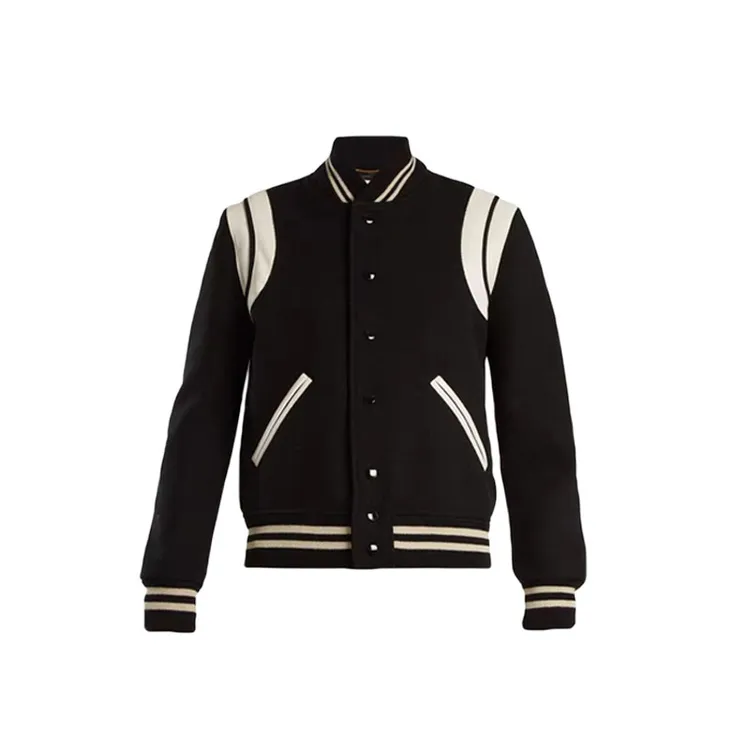 羊毛尼夹克情侣款黑白拼接棒球服潮牌男外套明星同款休闲上衣女神