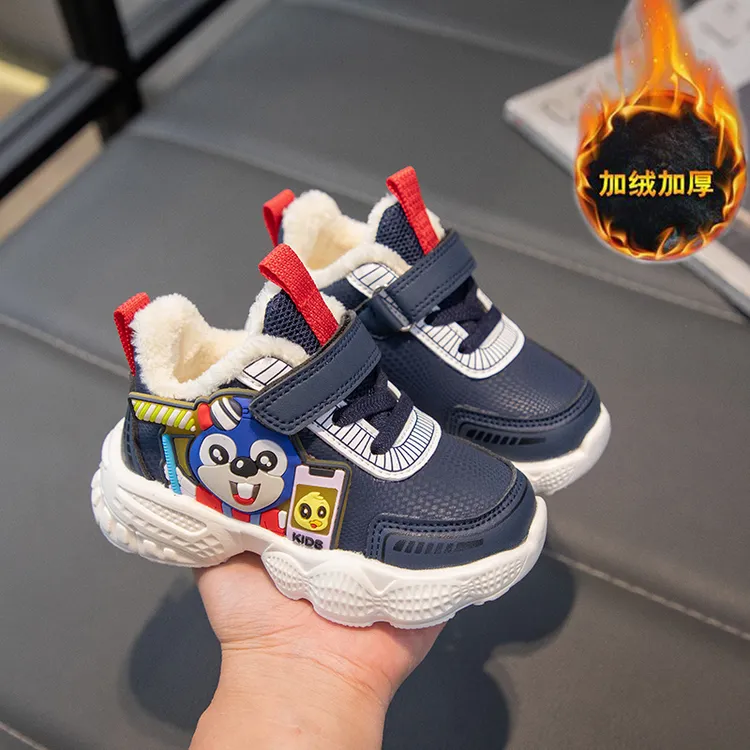 冬季男童鞋子汪汪队男孩子加绒加厚保暖童鞋皮面防水软底运动鞋子