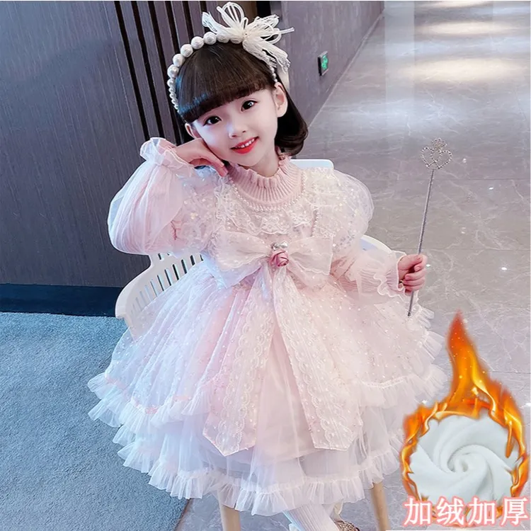 洛丽塔女童公主裙冬装圣诞节儿童服装长袖秋冬毛衣裙冬季连衣裙冬
