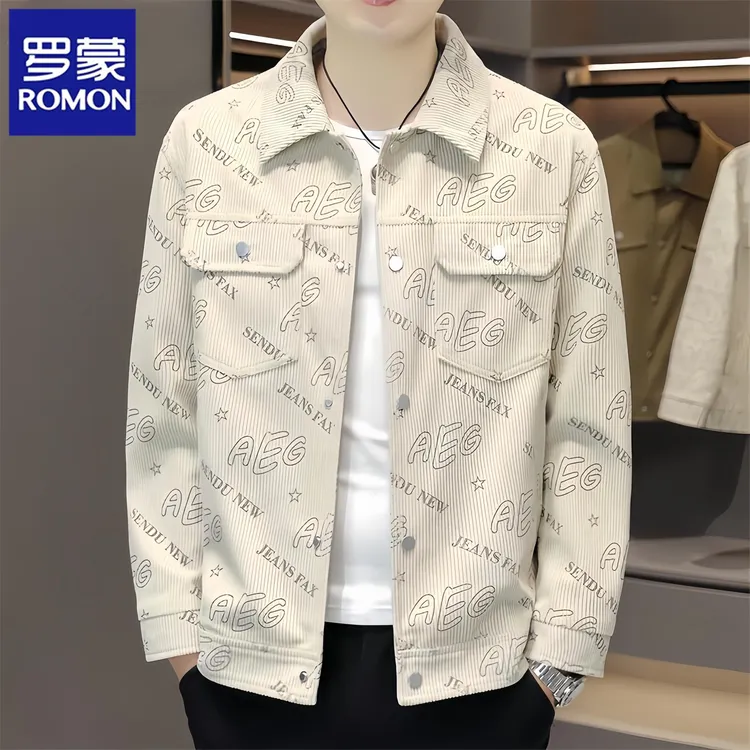 Romon/罗蒙2025春秋新款休闲男士帅气宽松百搭翻领夹克韩版外套潮