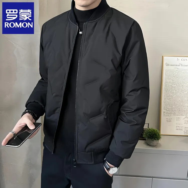 Romon/罗蒙轻薄羽绒服男士外套秋冬季时尚潮流修身夹克保暖棒球领