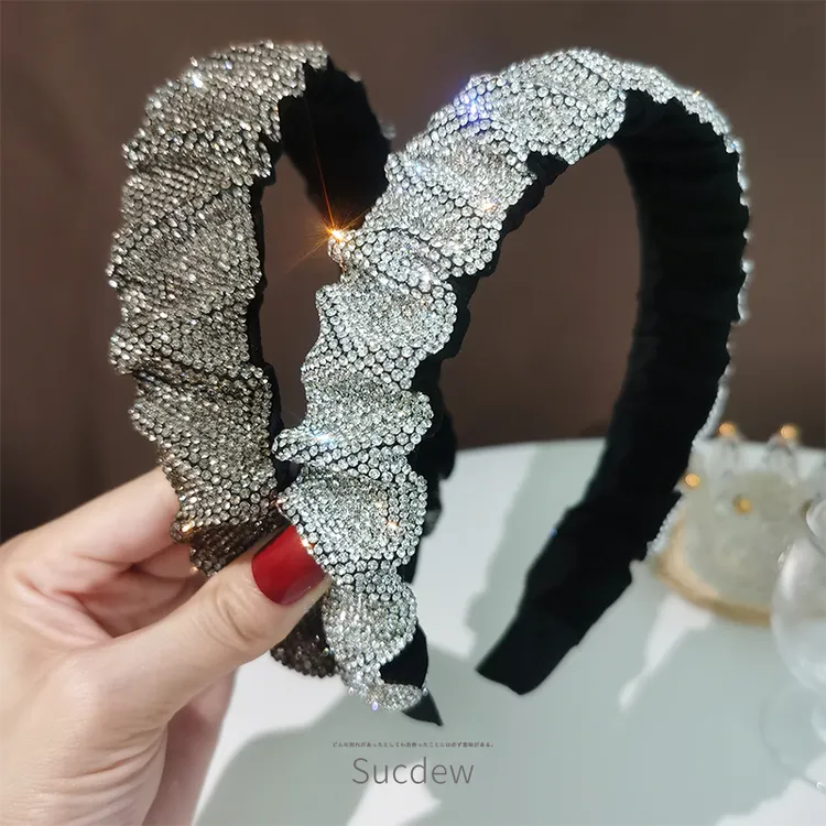 韩版水钻头饰发箍女外出百搭时尚气质发卡简约压发宽版头箍