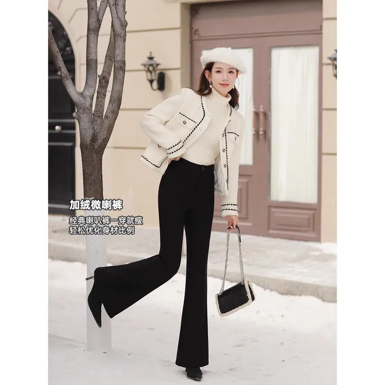 透气黑色微喇裤女2025新款春夏款高腰修身显瘦复古西装裤休闲裤子